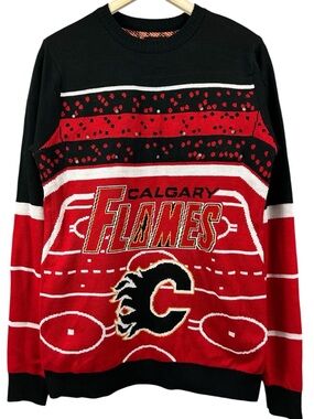 NHL Calgary Flames Holiday Light Up Knit Sweater Size Small